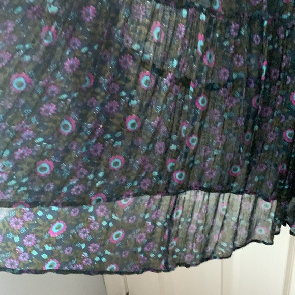 NATURAL LIFE Black Blouse with Purple and Blue Floral Design. Like new sheer. OS - Picture 5 of 8